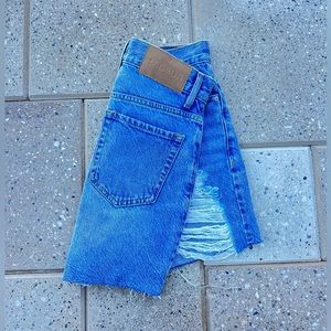 Pacsun Medium Blue High Waisted Ripped Denim Shorts